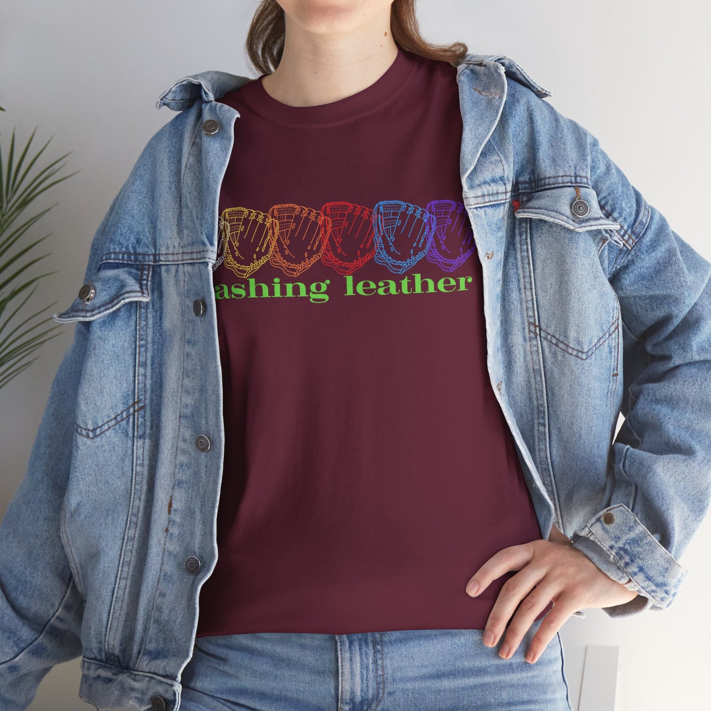 Flashing Leather Graphic Baseball T-Shirt